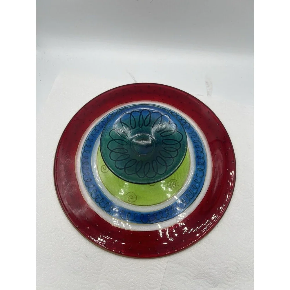 Pier 1 Festive Stripe Cake Plate Christmas Holiday Colorful 11 3/4”